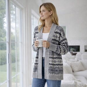 Cabincore Gray Fair Isle Cozy Winter Knit Open Front Mossimo Cardigan